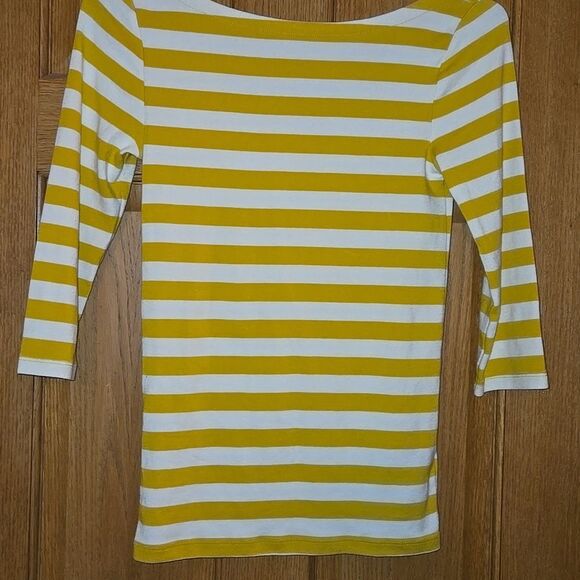 GAP Mustard White Striped Blouse Dip Back 3 / 4 Sleeve Nautical Womens Xs - Picture 3 of 11